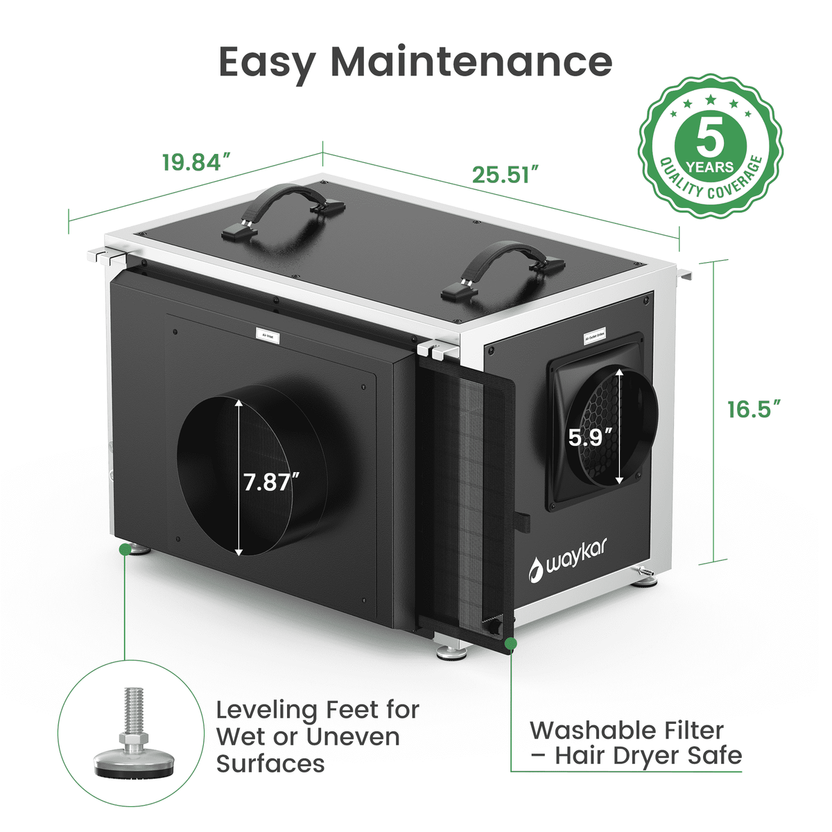 Waykar 216 Pint Crawl Space Dehumidifier with Pump & Remote, Dual Duct Commercial Basement Dehumidifier Model#AFD3.5DPM