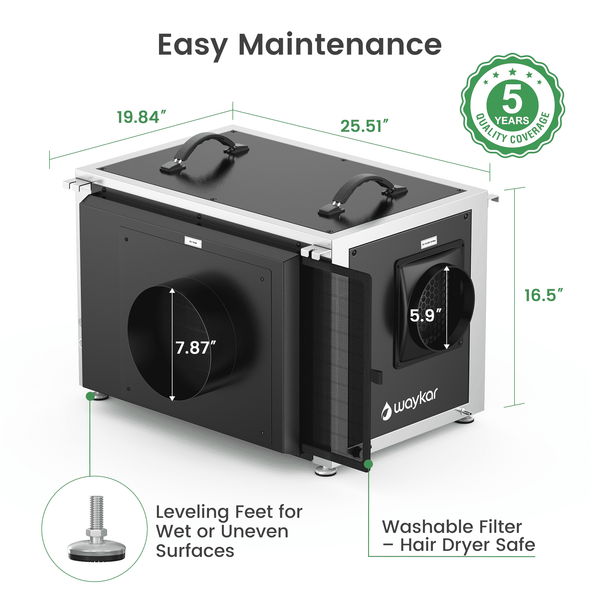 Waykar 216 Pint Crawl Space Dehumidifier with Pump & Remote, Dual Duct Commercial Basement Dehumidifier Model#AFD3.5DPM