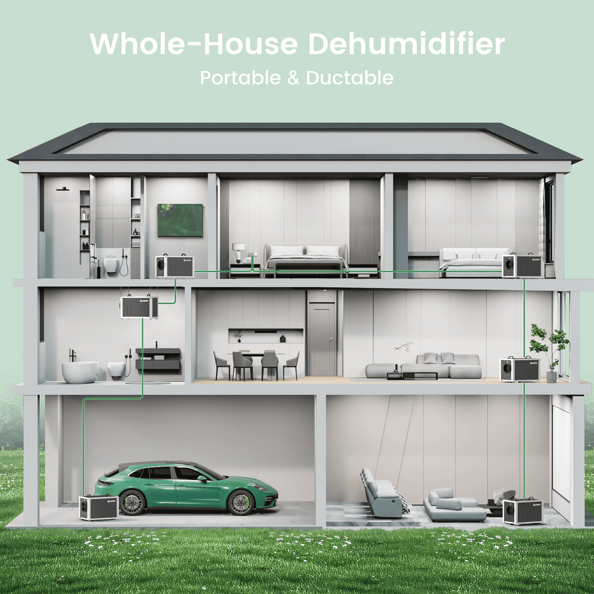 Waykar 216 Pint Crawl Space Dehumidifier with Pump & Remote, Dual Duct Commercial Basement Dehumidifier Model#AFD3.5DPM
