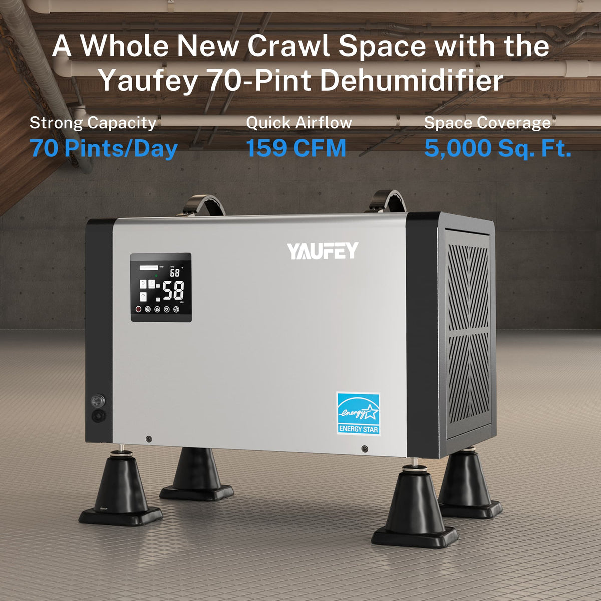 Pre-Sale: Crawl Space Dehumidifier for Basement, Available in 70, 125, 158 & 216 Pints