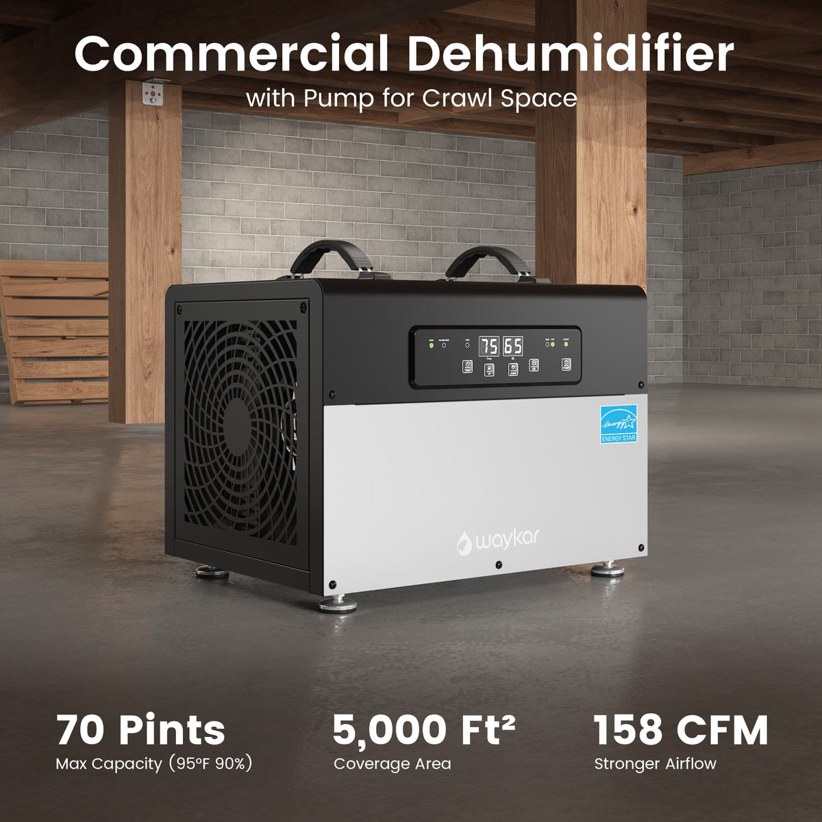 Waykar  70 Pints ENERGY STAR Crawl Space Dehumidifier with Pump