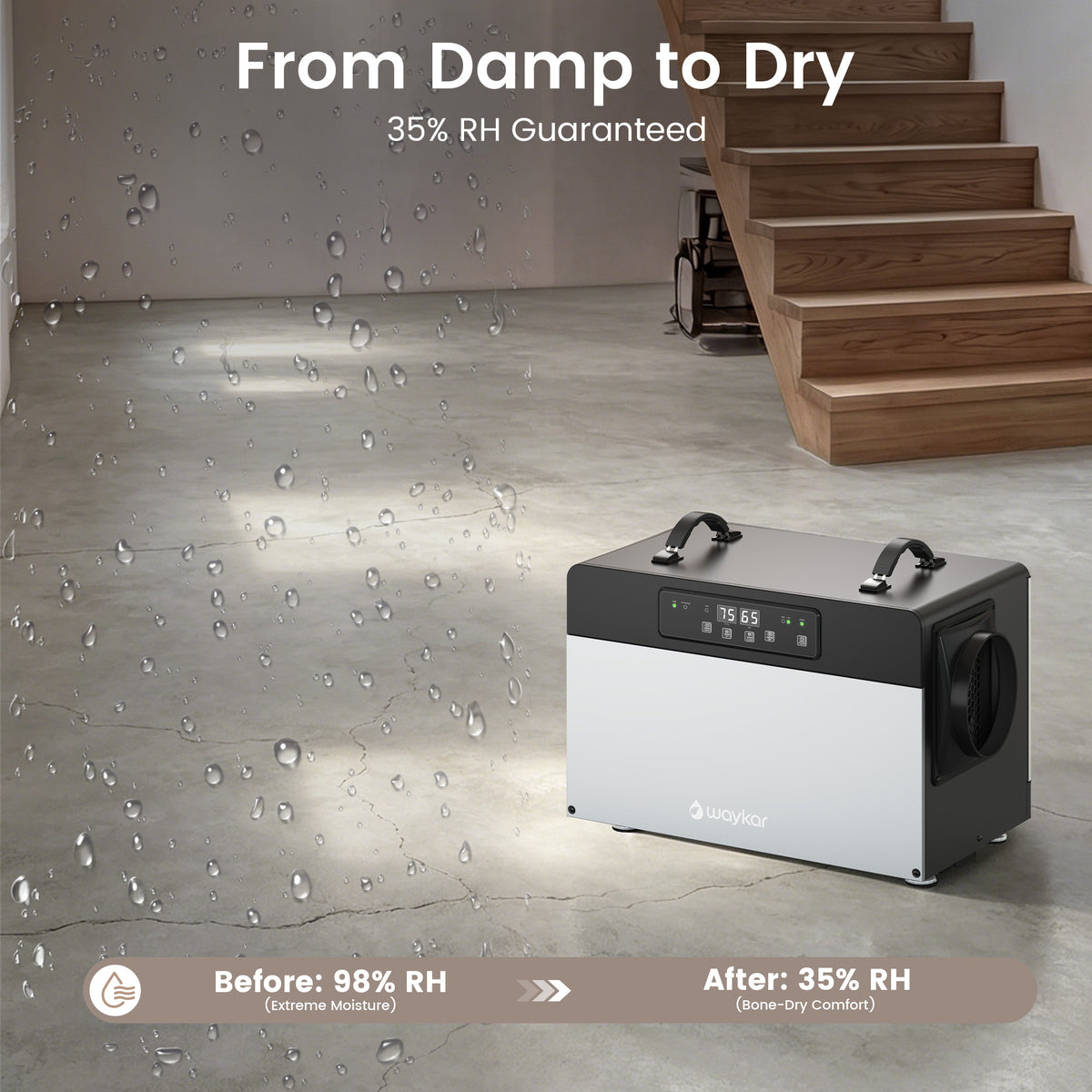 Waykar ENERGY STAR Crawl Space Dehumidifier with Pump, 70 Pints or 125 Pints Optional