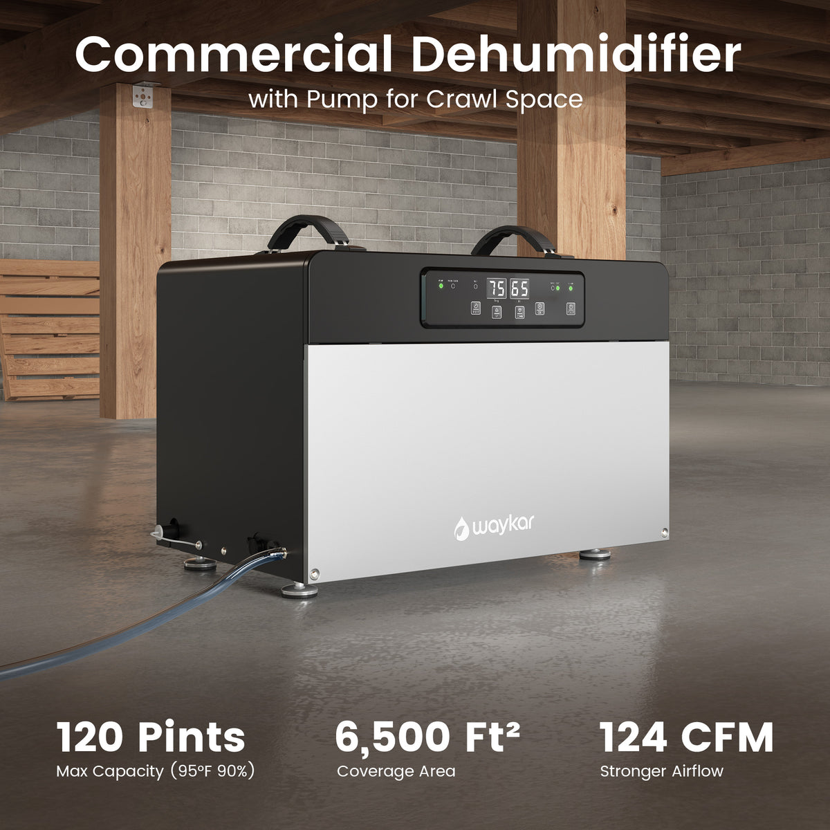 Waykar ENERGY STAR Crawl Space Dehumidifier with Pump, 70 Pints or 125 Pints Optional
