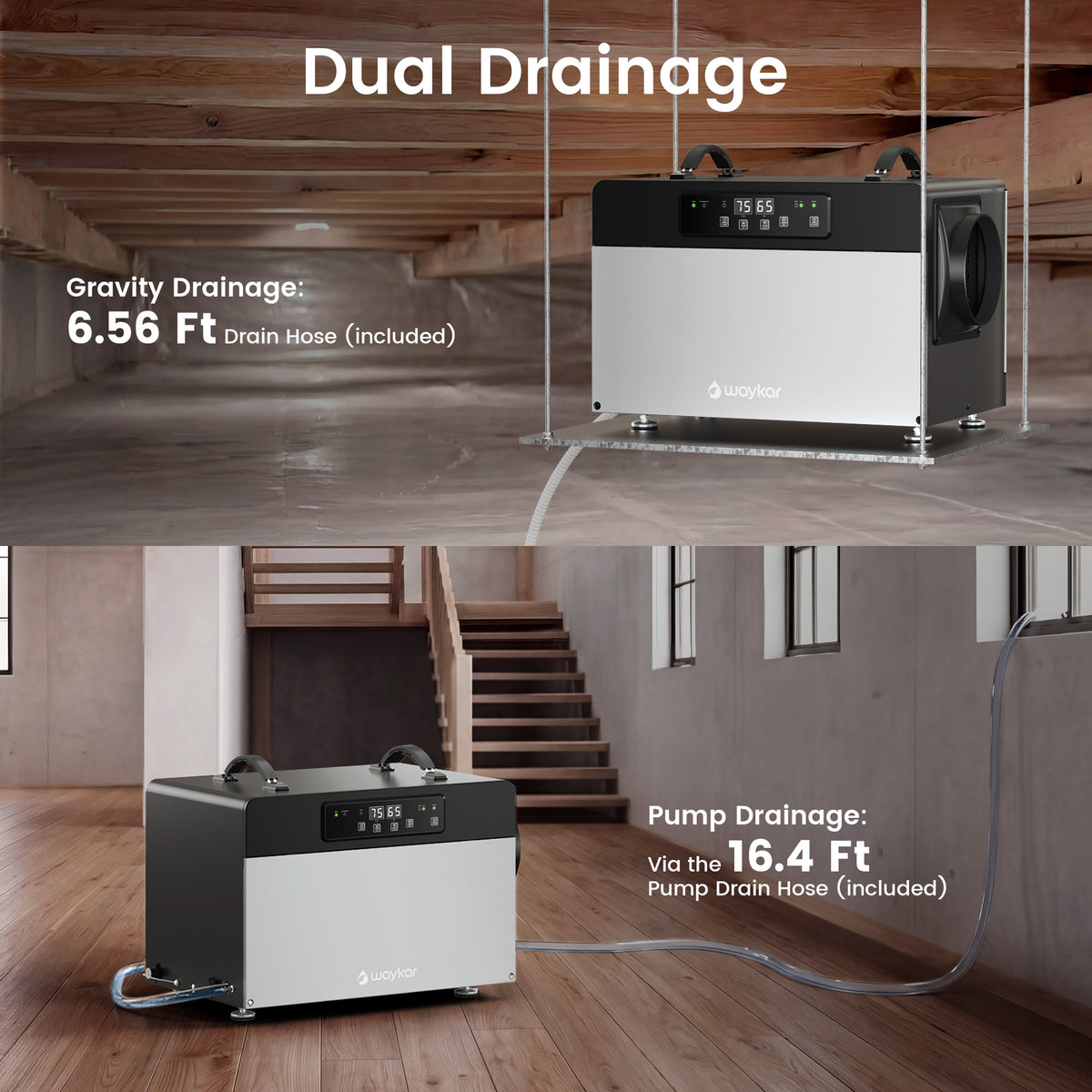 Waykar ENERGY STAR Crawl Space Dehumidifier with Pump, 70 Pints or 125 Pints Optional