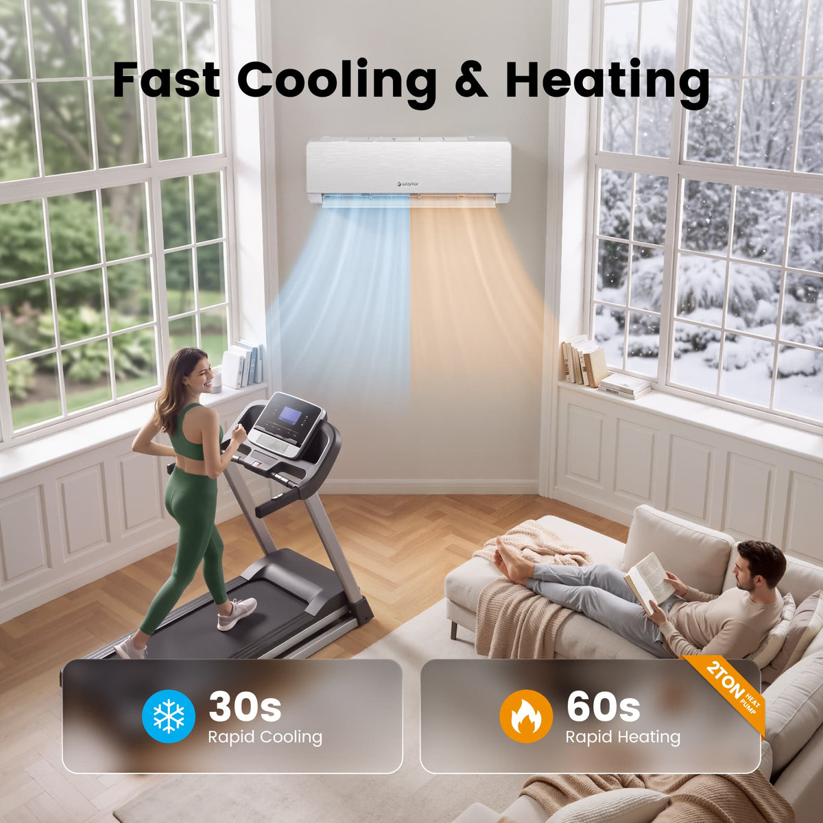 Waykar 24000 BTU Mini Split Air Conditioner and Heater, 230V 22 SEER2 WiFi Smart Inverter Ductless AC, R32 Pre-Charged, 22dB Ultra Quiet, Alexa, Cools/Heats 2000 Sq.Ft.