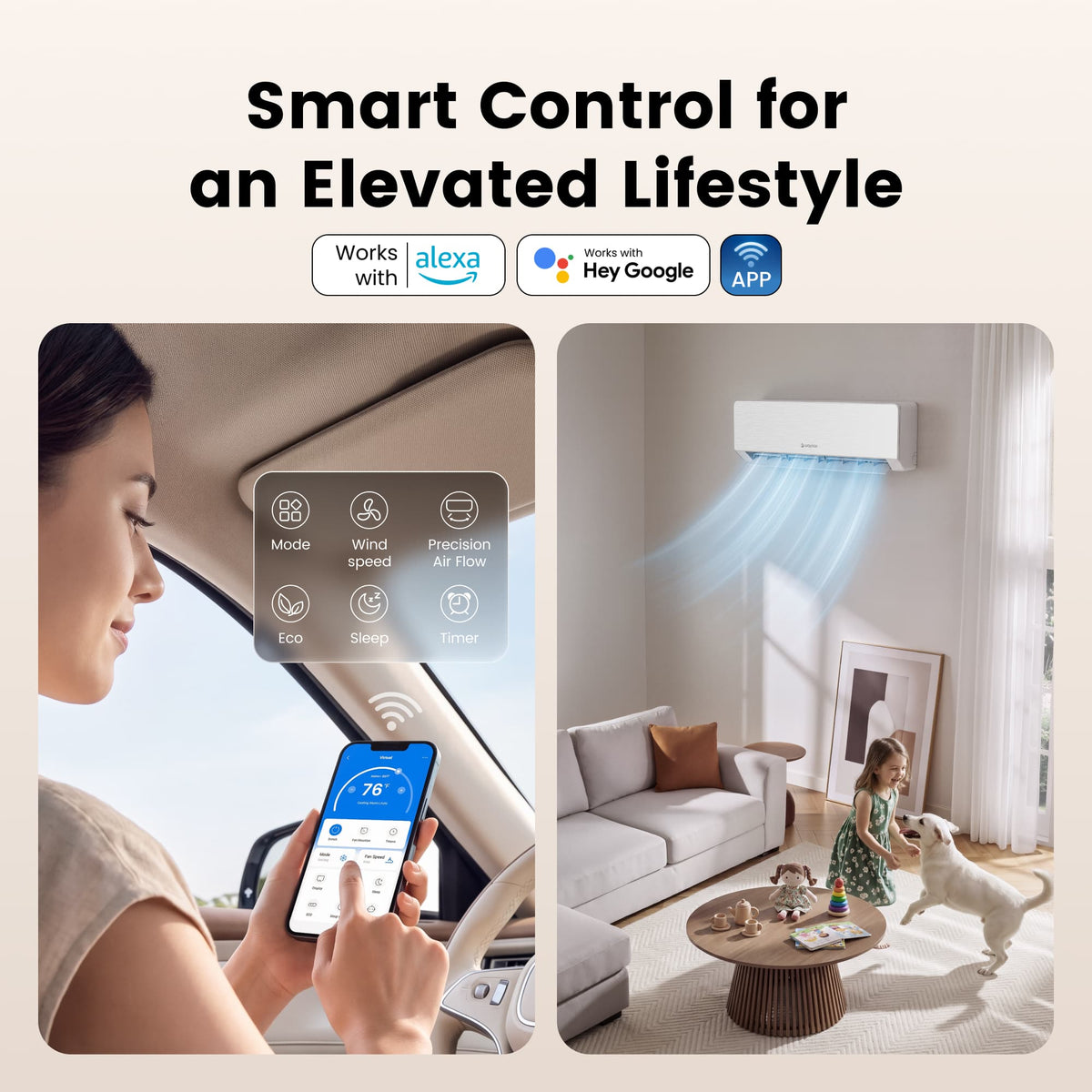Waykar 24000 BTU Mini Split Air Conditioner and Heater, 230V 22 SEER2 WiFi Smart Inverter Ductless AC, R32 Pre-Charged, 22dB Ultra Quiet, Alexa, Cools/Heats 2000 Sq.Ft.