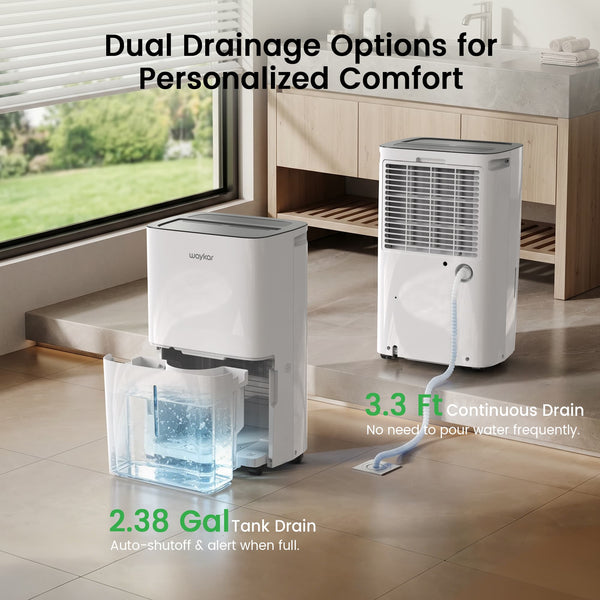 Waykar 80 Pint Dehumidifier for Basements & Rooms up to 5,000 Sq Ft, No Daily Emptying with Continuous Drain Hose, Auto Defrost, 25 Pint DOE