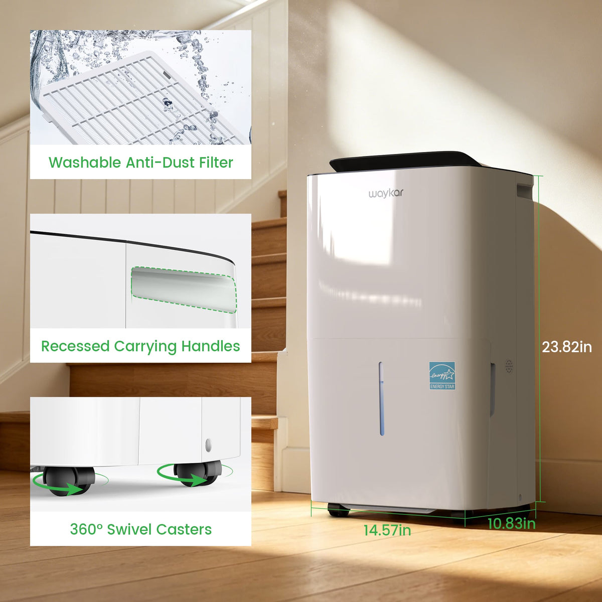 Waykar ENERGY STAR Home Dehumidifier with Auto Air Swing Model#CHWA80B