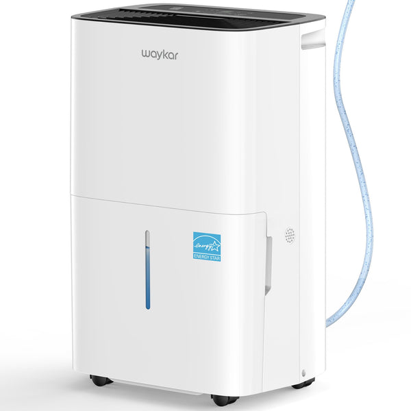 Waykar 32 Pint Energy Star Dehumidifier for Home Basement Room energy efficient, Max 120 Pint, 6000 Sq. Ft - Auto Defrost, Ultra Quiet 40dB, Auto Comfort Mode, Dual Drain Option