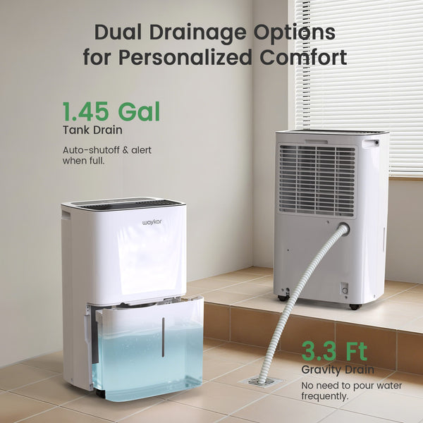 Waykar 32 Pint Energy Star Dehumidifier for Home Basement Room energy efficient, Max 120 Pint, 6000 Sq. Ft - Auto Defrost, Ultra Quiet 40dB, Auto Comfort Mode, Dual Drain Option