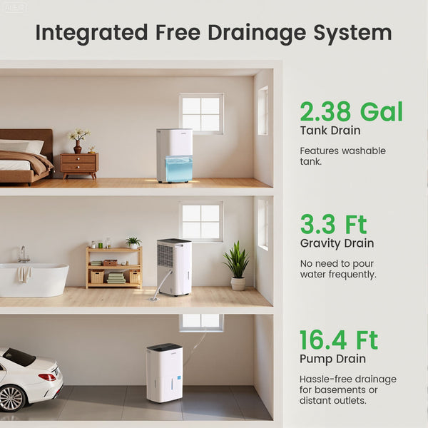 Waykar 32 Pint Energy Star Dehumidifier for Home Basement Room energy efficient, Max 120 Pint, 6000 Sq. Ft - Auto Defrost, Ultra Quiet 40dB, Auto Comfort Mode, Dual Drain Option
