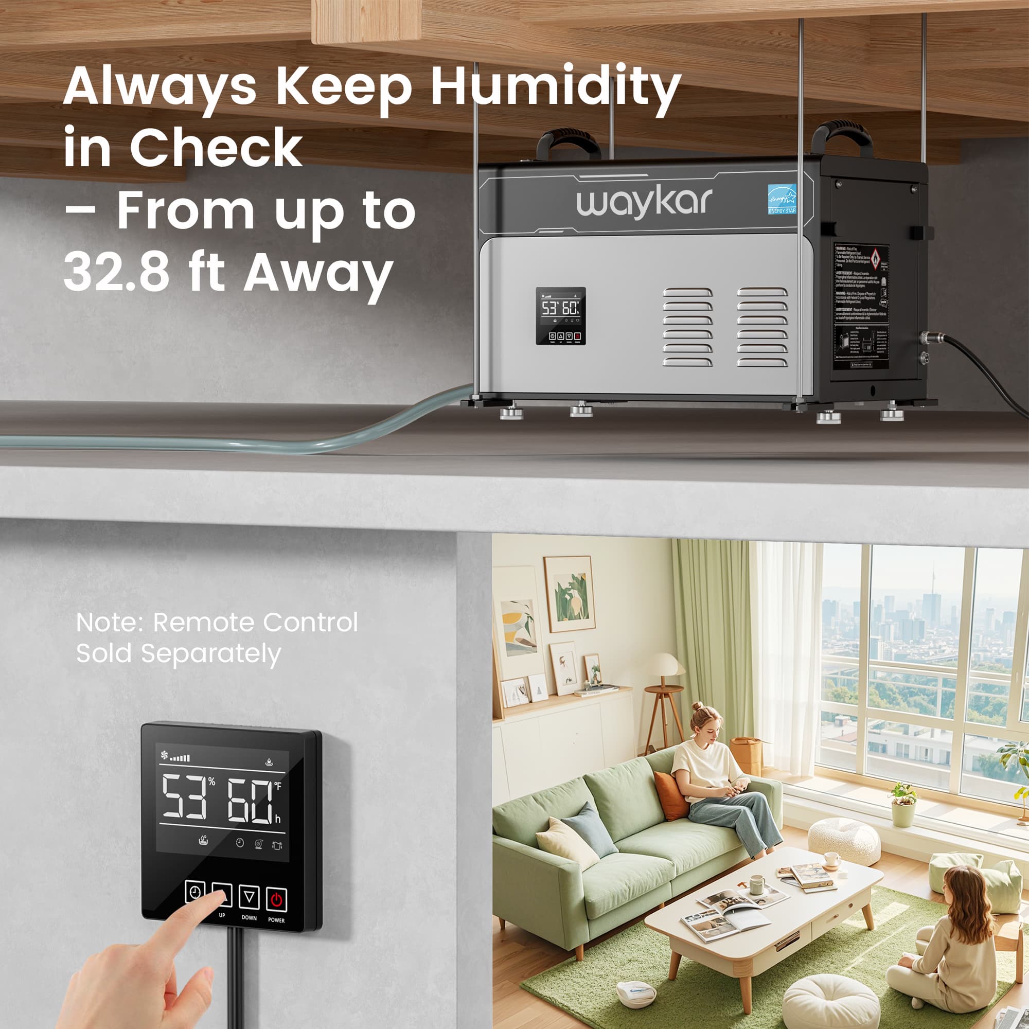 Waykar 130 Pints Energy Star Commercial Dehumidifier with Pump and Dra