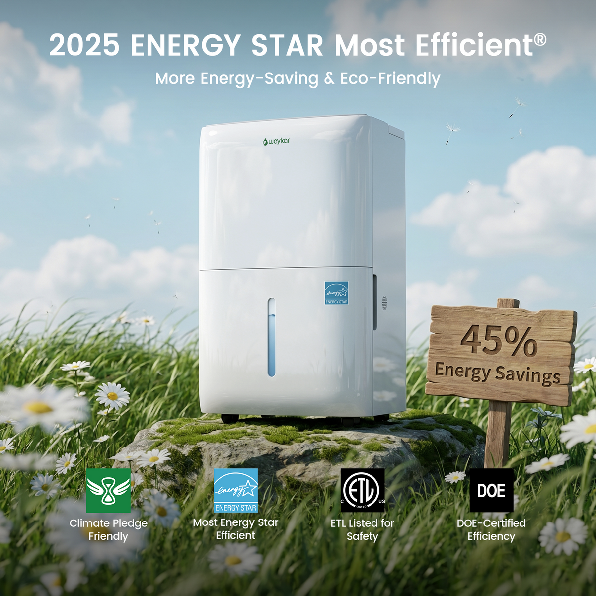 Waykar 150 Pint Dehumidifier with Built in Pump, for Basements & Home up to 7000 Sq Ft, Portable Quiet Dehumidifier with Continuous Drain, Auto Defrost, 50 Pint DOE Energy Star