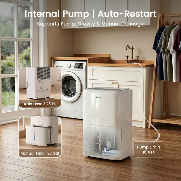 Waykar 150 Pint Dehumidifier with Built in Pump, for Basements & Home up to 7000 Sq Ft, Portable Quiet Dehumidifier with Continuous Drain, Auto Defrost, 50 Pint DOE Energy Star