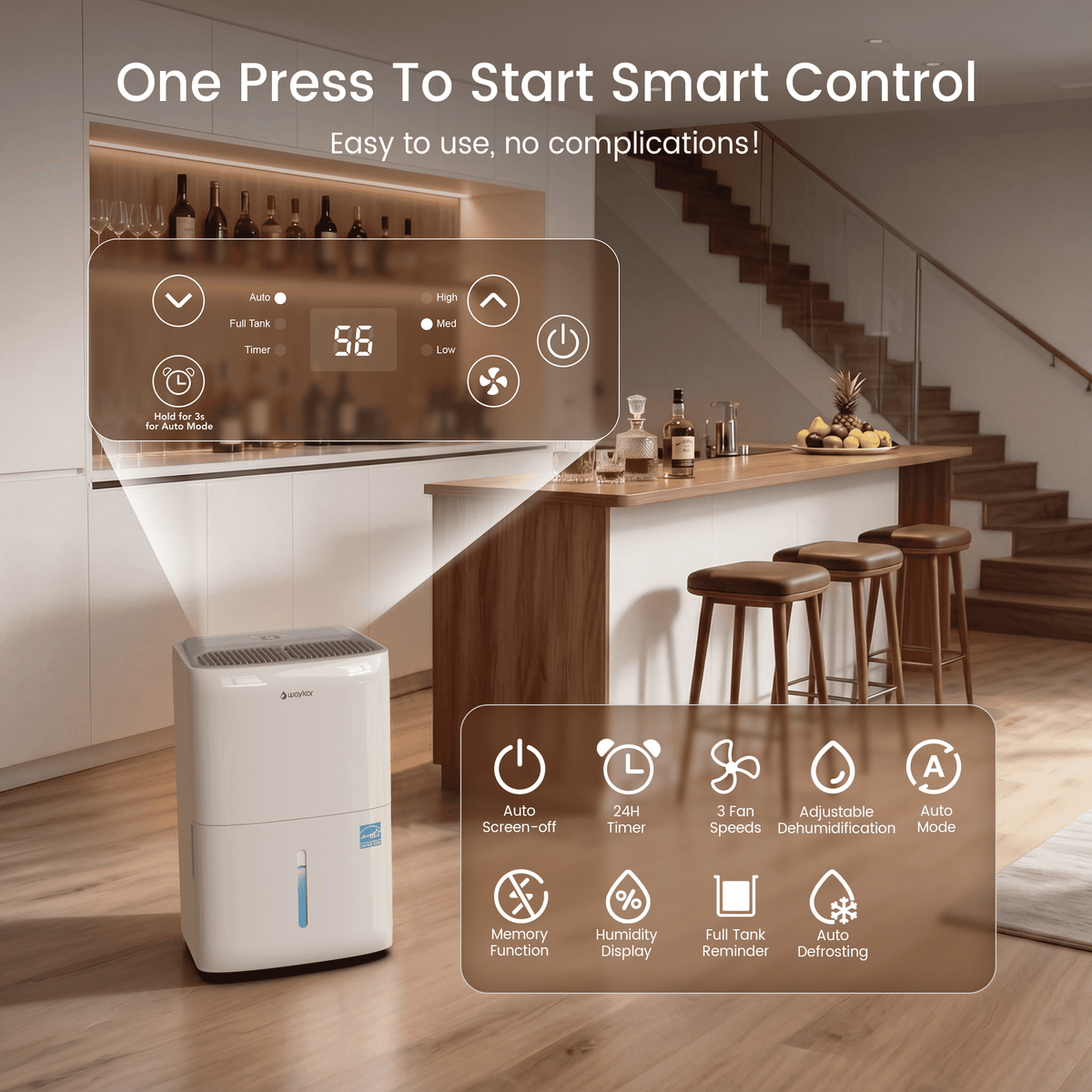 Waykar ENERGY STAR Home Dehumidifier with Garden Hose Drain Option