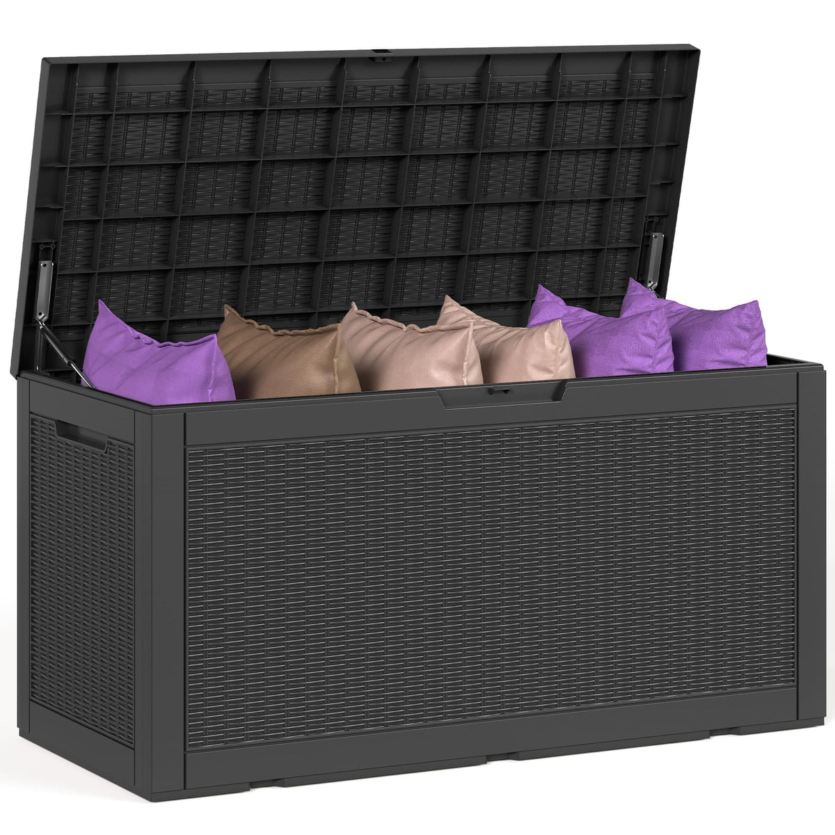 Waykar Deck Box 100 Gallon Black Waterproof Lockable Steel Outdoor Storage Box for for Patio Furniture Pool Toys Garden Tools and Outdoor Cushions