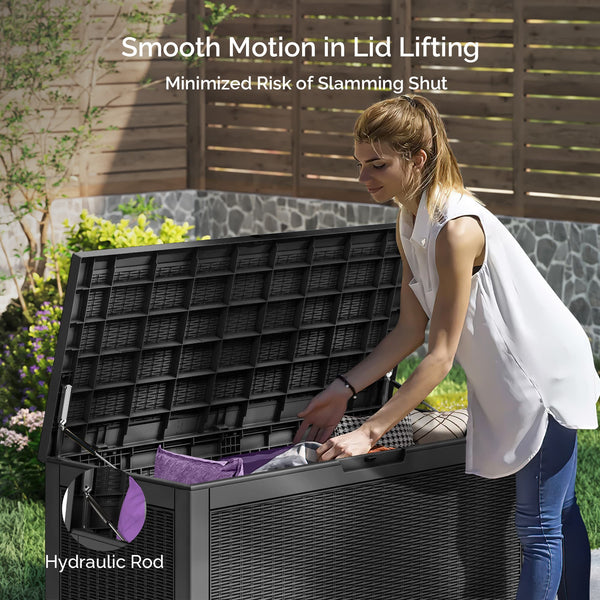 Waykar Deck Box 100 Gallon Black Waterproof Lockable Steel Outdoor Storage Box for for Patio Furniture Pool Toys Garden Tools and Outdoor Cushions