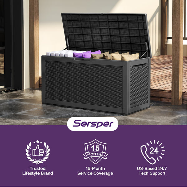 Waykar Deck Box 100 Gallon Black Waterproof Lockable Steel Outdoor Storage Box for for Patio Furniture Pool Toys Garden Tools and Outdoor Cushions