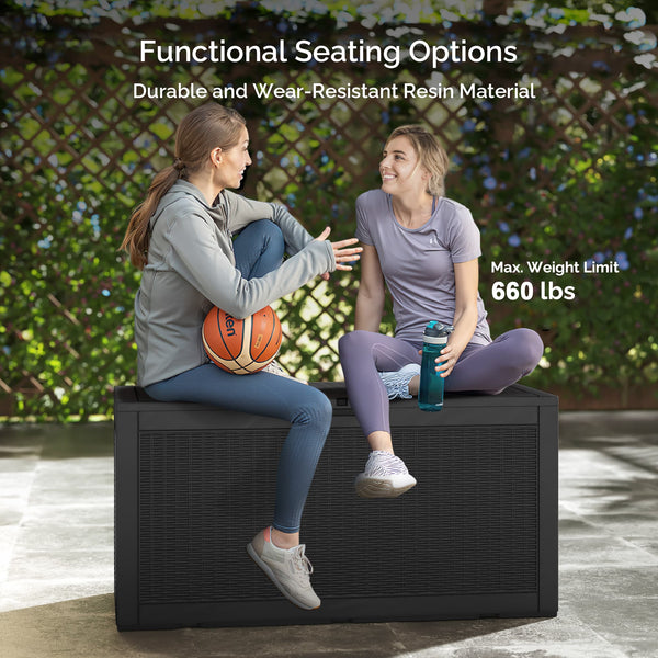 Waykar Deck Box 100 Gallon Black Waterproof Lockable Steel Outdoor Storage Box for for Patio Furniture Pool Toys Garden Tools and Outdoor Cushions