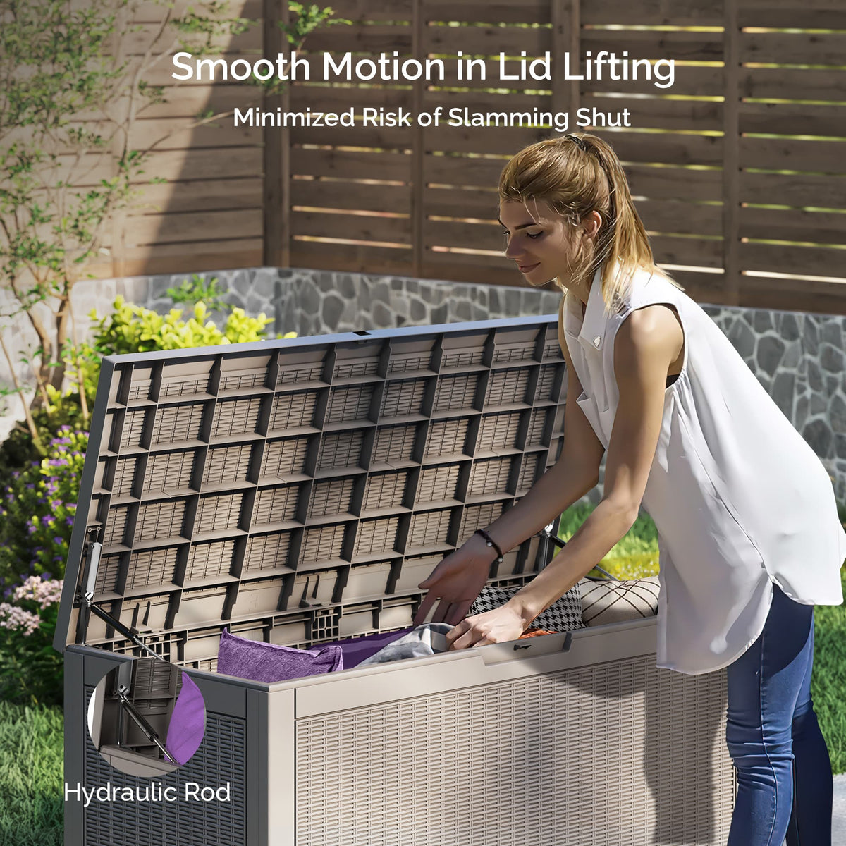 Sersper Deck Box 100 Gallon Gray, Waterproof Lockable Steel Outdoor Storage Box for for Patio Furniture, Pool Toys, Garden Tools and Outdoor Cushions