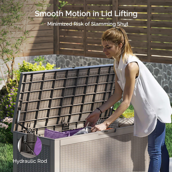 Sersper Deck Box 100 Gallon Gray, Waterproof Lockable Steel Outdoor Storage Box for for Patio Furniture, Pool Toys, Garden Tools and Outdoor Cushions