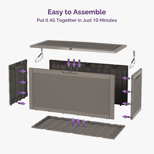 Sersper Deck Box 100 Gallon Gray, Waterproof Lockable Steel Outdoor Storage Box for for Patio Furniture, Pool Toys, Garden Tools and Outdoor Cushions