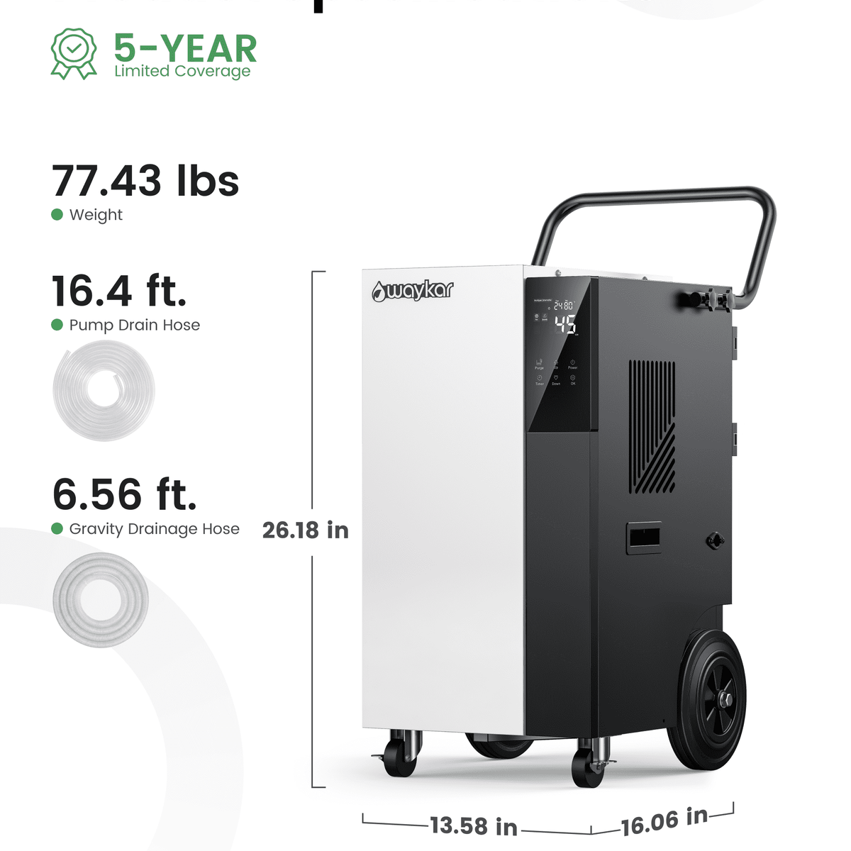 Waykar Commercial Dehumidifier for Basements, Warehouses & Large Spaces – 160/240/320 Pints
