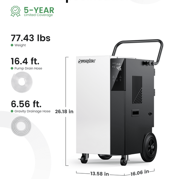 Waykar Commercial Dehumidifier for Basements, Warehouses & Large Spaces – 160/240/320 Pints