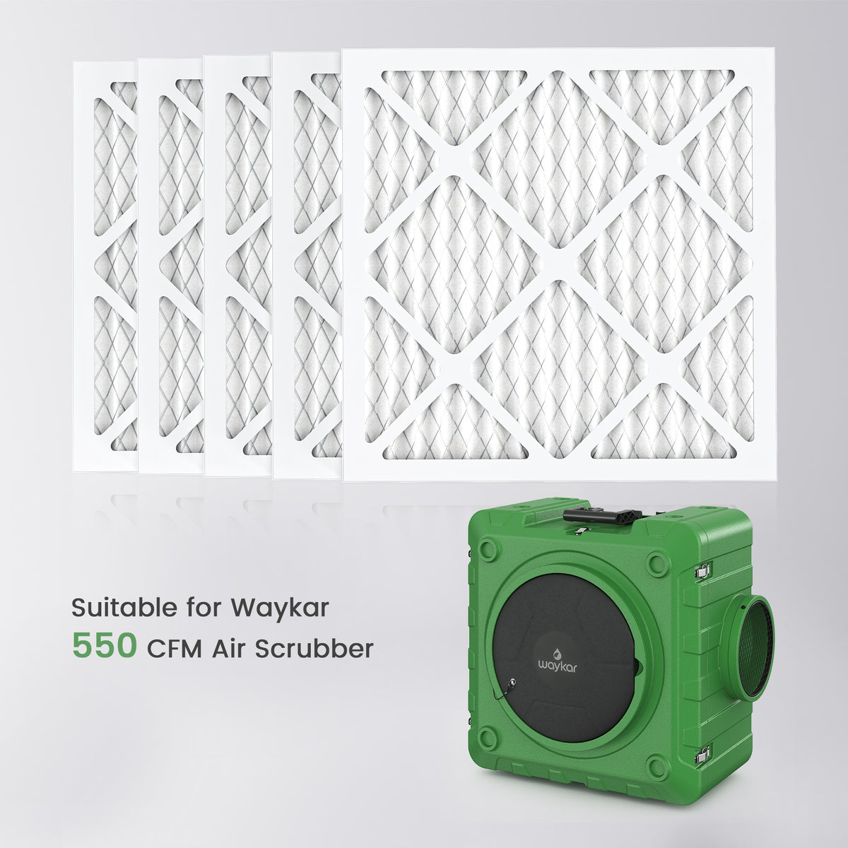 5-Pack MERV-10 Replacement Filter Set – Fully Compatible with Waykar 550 CFM Air Scrubber [FPWL40A]