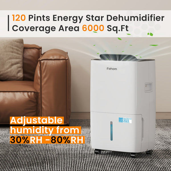 Waykar Fehom Energy Star Dehumidifier for Basement, Home, 5,000 Sq. Ft, Ultra Quiet, Auto Defrost, Overflow Protection, Drain Hose, 25 Pints