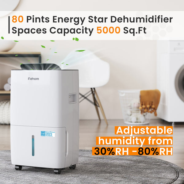 Waykar Fehom Energy Star Dehumidifier for Basement, Home, 5,000 Sq. Ft, Ultra Quiet, Auto Defrost, Overflow Protection, Drain Hose, 25 Pints