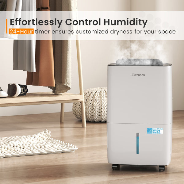 Waykar Fehom Energy Star Dehumidifier for Basement, Home, 5,000 Sq. Ft, Ultra Quiet, Auto Defrost, Overflow Protection, Drain Hose, 25 Pints