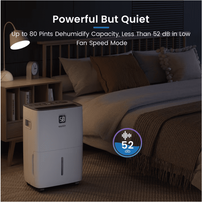 5,000 Sq. Ft. 80 Pint Dehumidifier for Basements & Large Rooms, with Continuous Drain Hose, Auto Defrost, 3 Modes & Child Lock, 25 Pint DOE