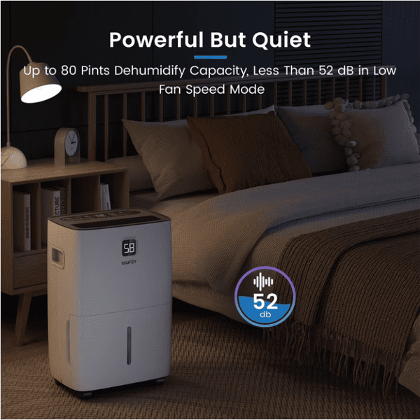 5,000 Sq. Ft. 80 Pint Dehumidifier for Basements & Large Rooms, with Continuous Drain Hose, Auto Defrost, 3 Modes & Child Lock, 25 Pint DOE