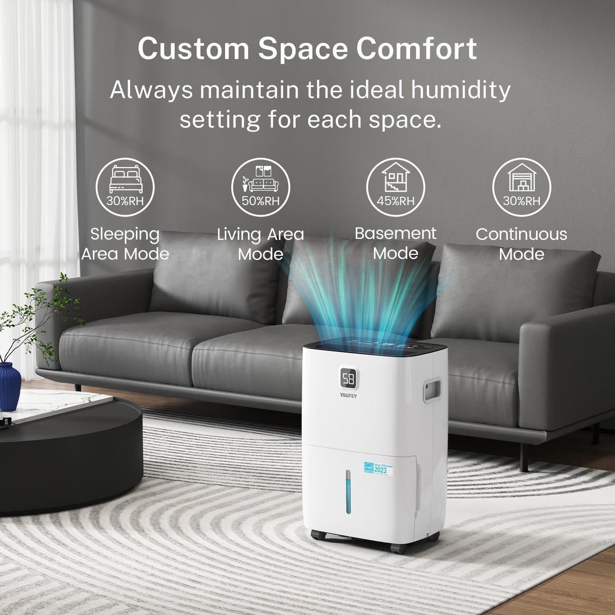 5,000 Sq. Ft. 80 Pint Dehumidifier for Basements & Large Rooms, with Continuous Drain Hose, Auto Defrost, 3 Modes & Child Lock, 25 Pint DOE