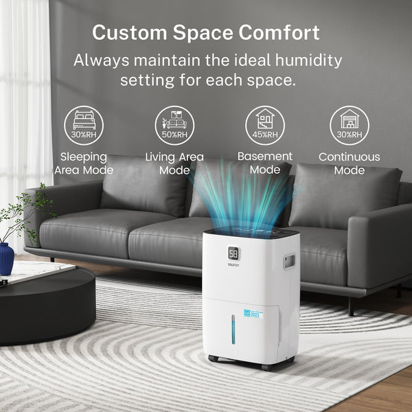 5,000 Sq. Ft. 80 Pint Dehumidifier for Basements & Large Rooms, with Continuous Drain Hose, Auto Defrost, 3 Modes & Child Lock, 25 Pint DOE