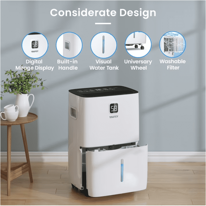 5,000 Sq. Ft. 80 Pint Dehumidifier for Basements & Large Rooms, with Continuous Drain Hose, Auto Defrost, 3 Modes & Child Lock, 25 Pint DOE