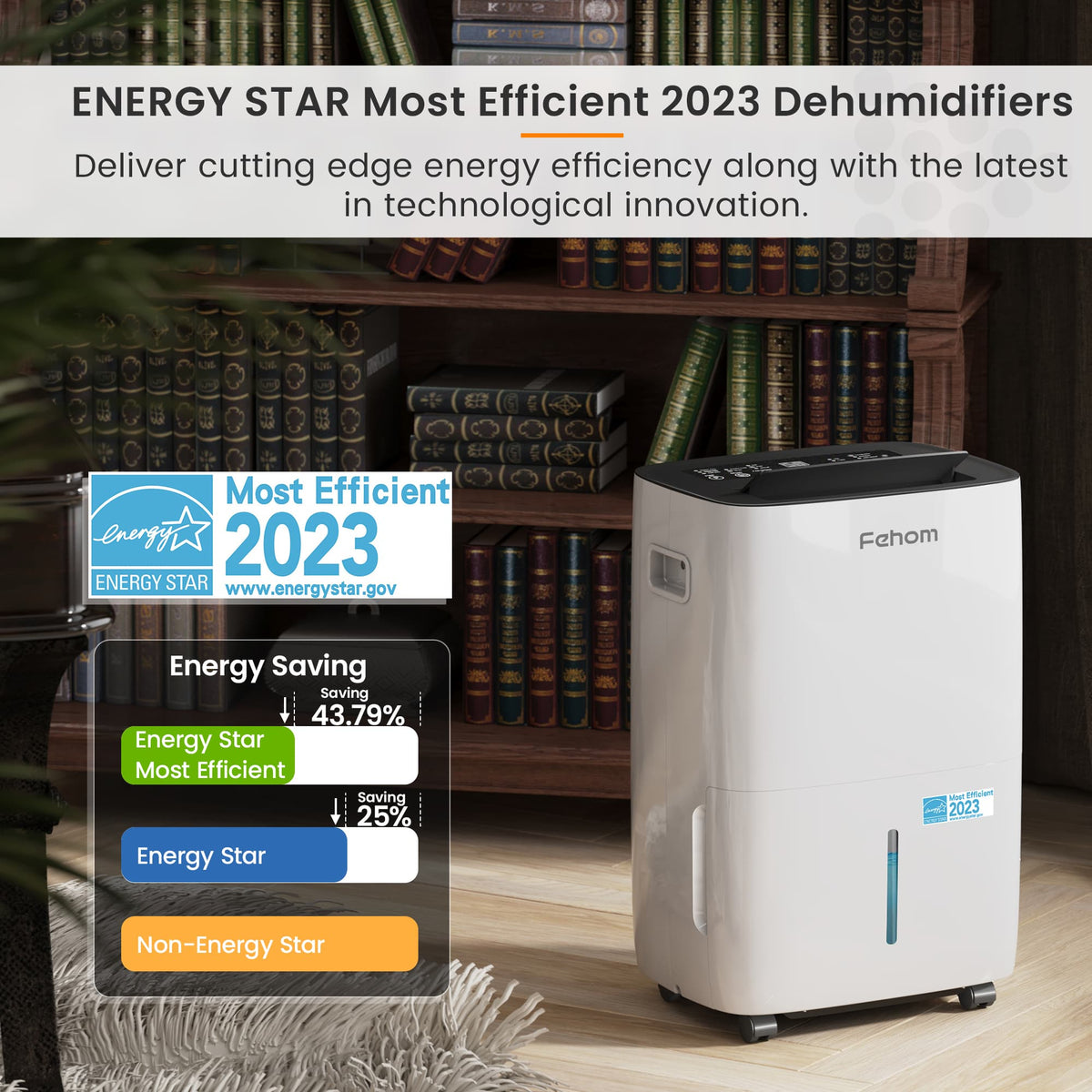 Waykar Fehom Energy Star 50 Pints Dehumidifier for Home and Basement with Pump & Drain Hose - 7,000 Sq. Ft. Ultra Quiet, Humidity Control, Auto Defrost