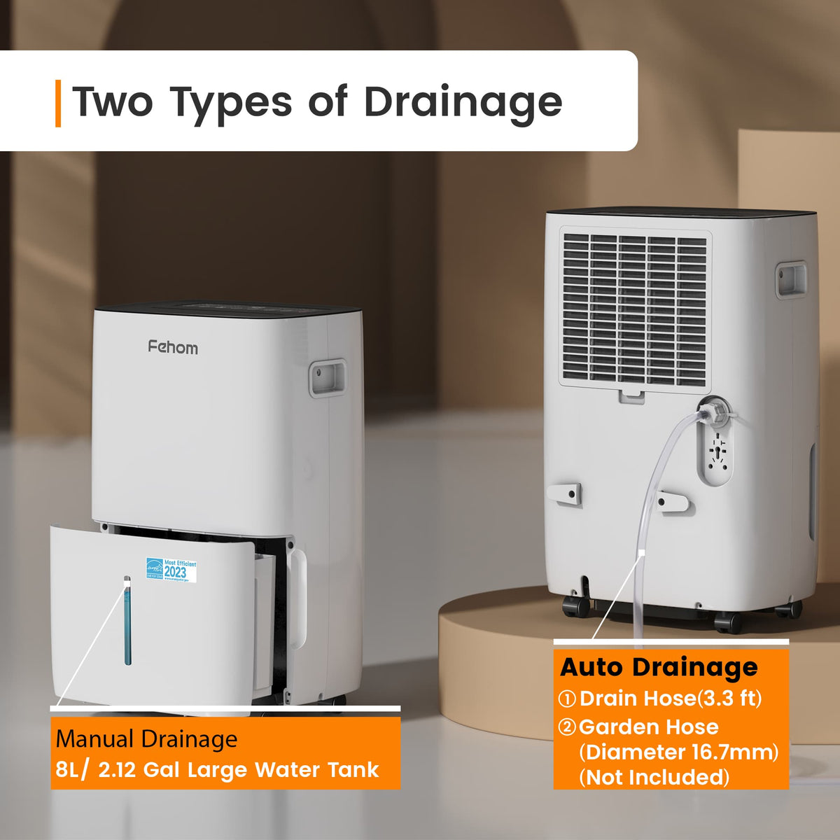 Waykar Fehom Energy Star 50 Pints Dehumidifier for Home and Basement with Pump & Drain Hose - 7,000 Sq. Ft. Ultra Quiet, Humidity Control, Auto Defrost
