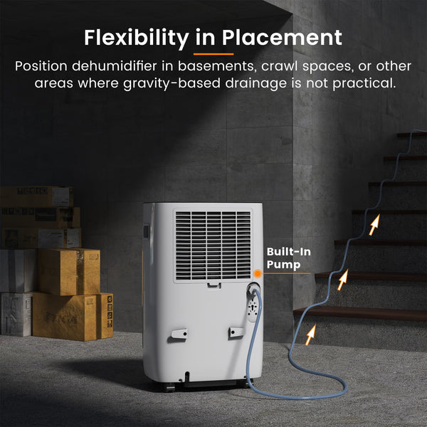 Waykar Fehom Energy Star 50 Pints Dehumidifier for Home and Basement with Pump & Drain Hose - 7,000 Sq. Ft. Ultra Quiet, Humidity Control, Auto Defrost