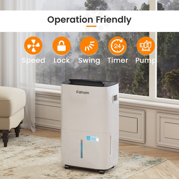 Waykar Fehom Energy Star 50 Pints Dehumidifier for Home and Basement with Pump & Drain Hose - 7,000 Sq. Ft. Ultra Quiet, Humidity Control, Auto Defrost