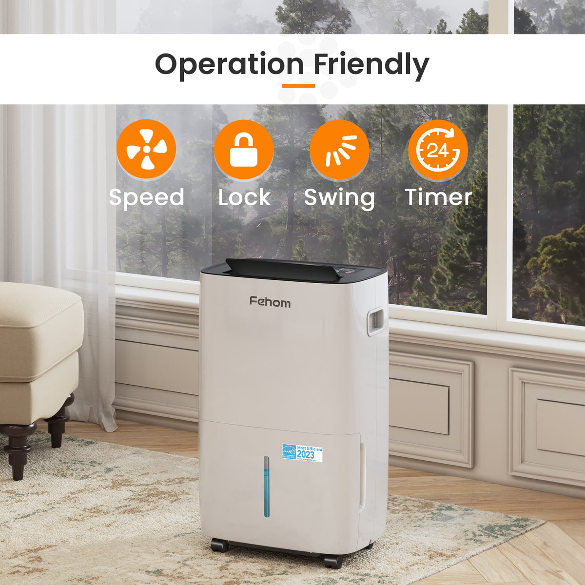 Waykar Fehom Energy Star Dehumidifier for Basement, Home, 7,000 Sq. Ft, Ultra Quiet, Auto Defrost, Overflow Protection, Drain Hose, 50 Pints