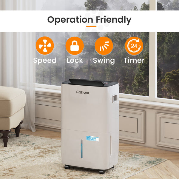 Waykar Fehom Energy Star Dehumidifier for Basement, Home, 7,000 Sq. Ft, Ultra Quiet, Auto Defrost, Overflow Protection, Drain Hose, 50 Pints