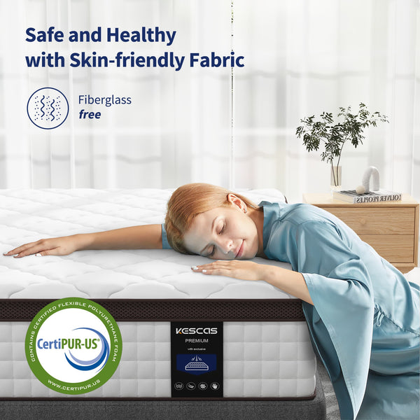 Kescas Full Size Mattress, 10 Inch Memory Foam Hybrid Full Bed mattresses in a Box, Medium Firm, Heavier Coils Edge Support, Motion Isolation