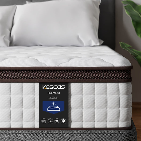 Kescas Queen Mattress, 14 Inch Hybrid Mattress Queen with Gel Memory Foam, Breathable Bed Mattress for Cooler Sleep Supportive & Pressure Relief, Medium Firm