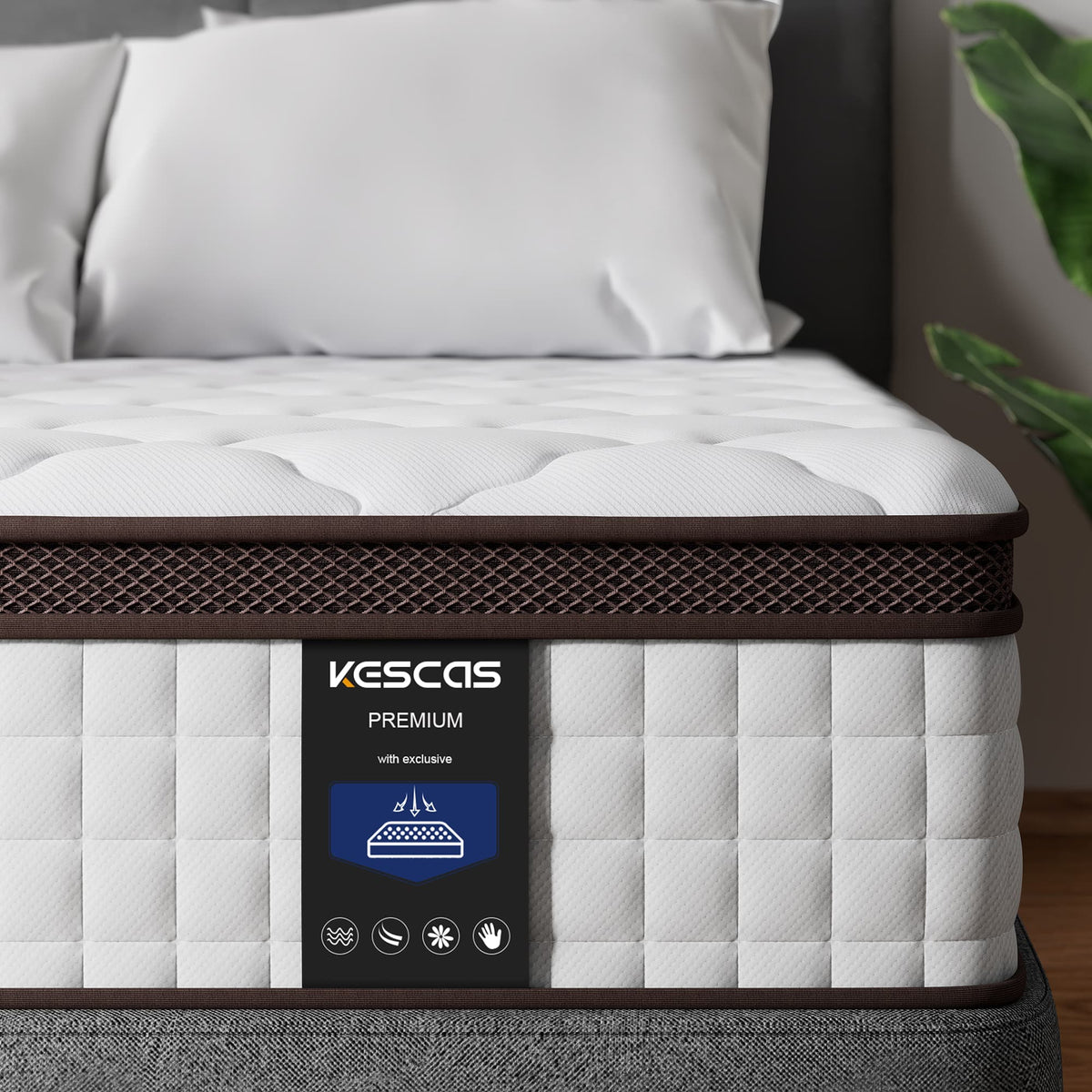 Kescas King Mattress, 14 Inch Hybrid Mattress King with Gel Memory Foam, Breathable Bed Mattress for Cooler Sleep Supportive & Pressure Relief, Medium Firm