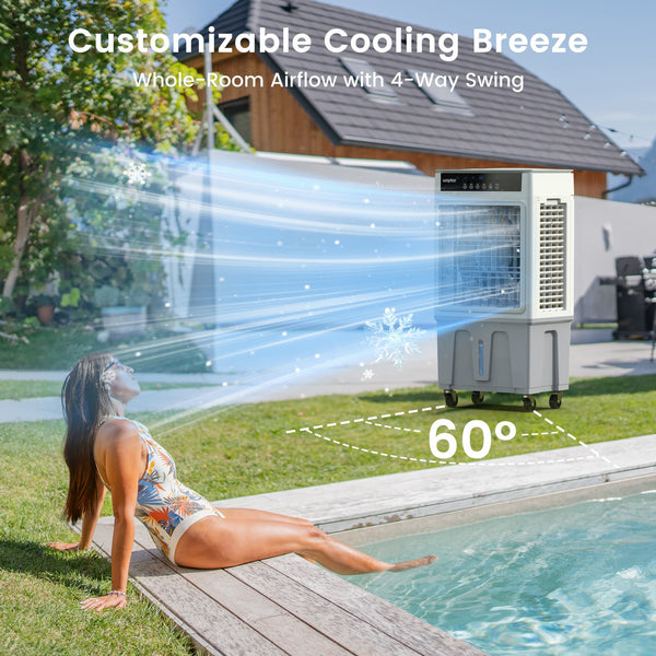 Waykar 3500 CFM 3-Speed Portable Evaporative Air Cooler for 950 sq. ft., Evaporative Swamp Cooler with 6Gal Water Tank and Remote Control for Garage, Yard