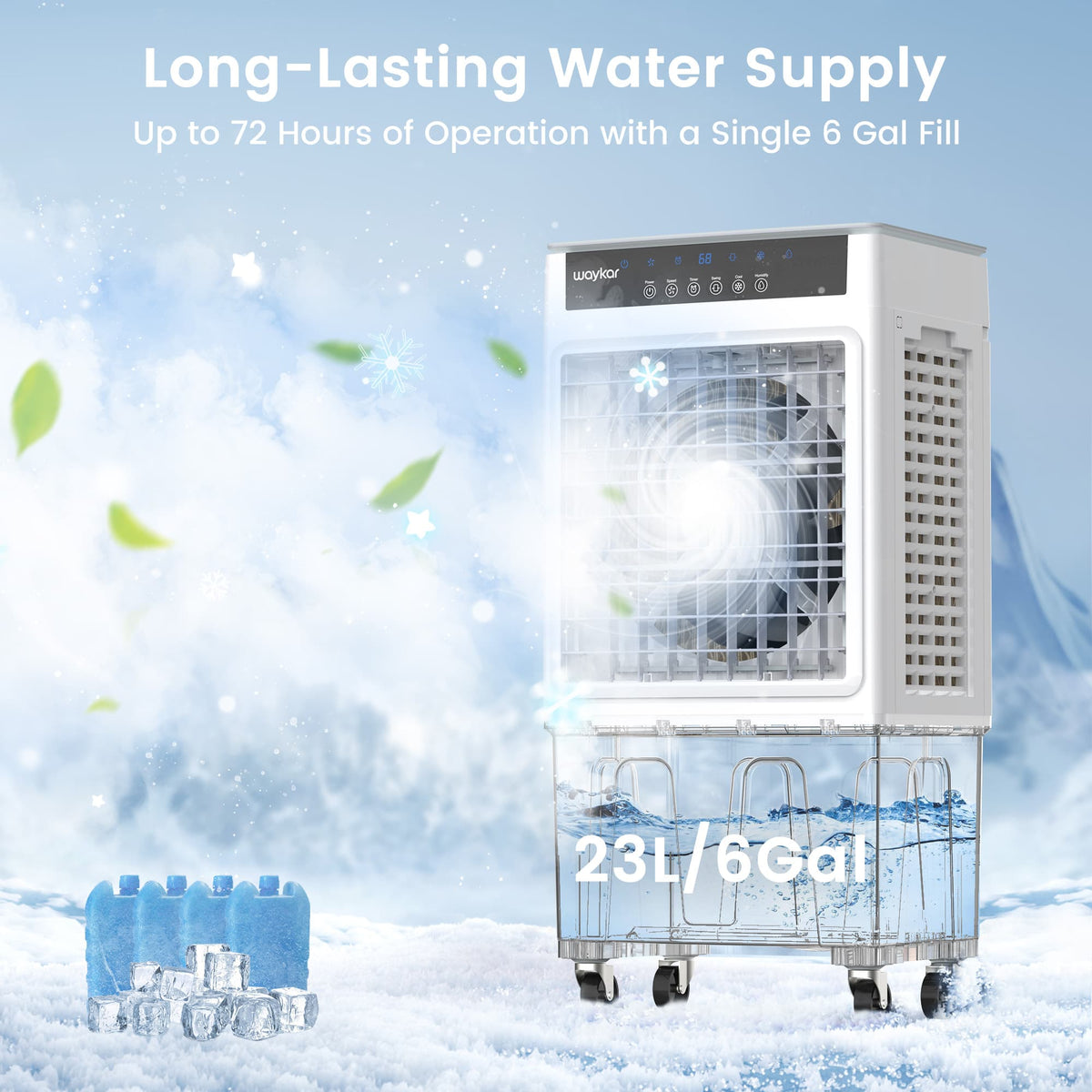 Waykar 3500 CFM 3-Speed Portable Evaporative Air Cooler for 950 sq. ft., Evaporative Swamp Cooler with 6Gal Water Tank and Remote Control for Garage, Yard