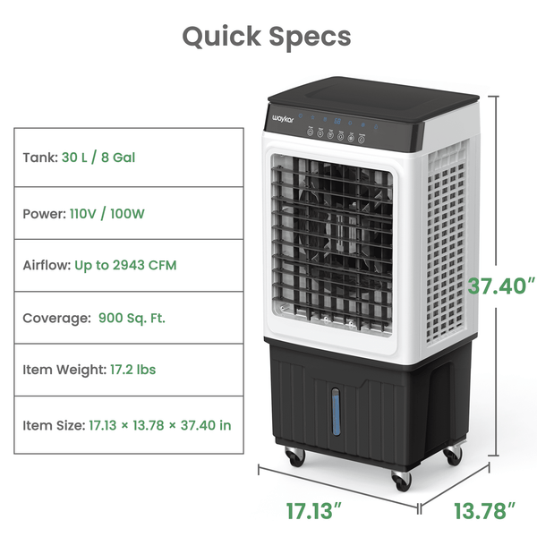 Waykar Energy-Smart Evaporative Air Cooler for Patios, Available in 3,500 & 4,800 CFM