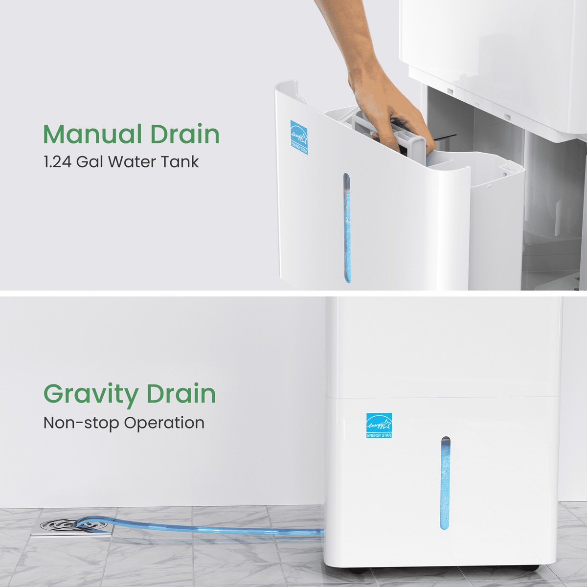 Sitvon 32 Pint Energy Star Dehumidifier for Home Basement Room energy efficient, Max 120 Pint, 6000 Sq. Ft - Auto Defrost, Ultra Quiet 40dB, Auto Comfort Mode, Dual Drain Option